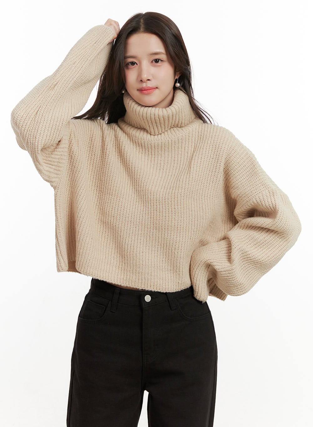 cozy-chic-crop-turtle-neck-sweater-on429 / Beige