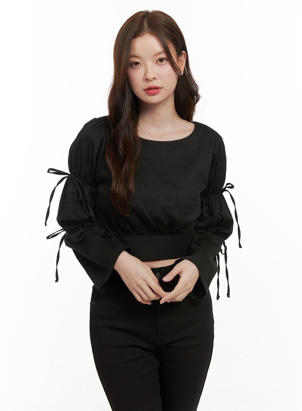 ribbon-charm-cotton-blouse-od403 / Black