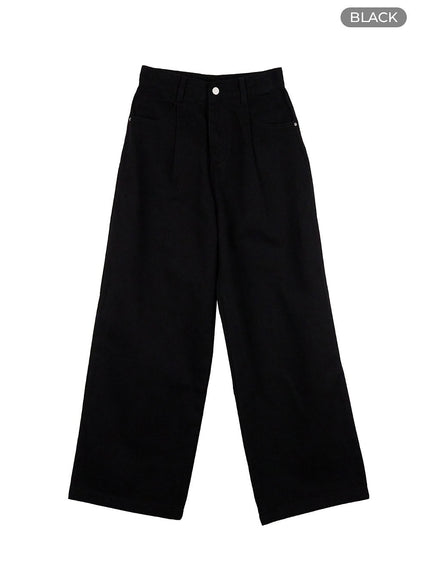 pintuck-cotton-wide-fit-pants-oo416 / Black