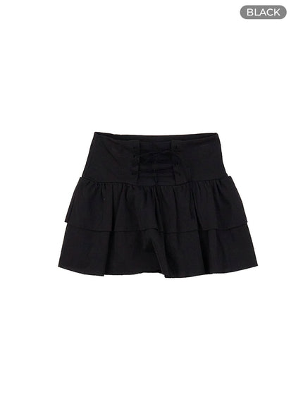 charm-lace-up-ruffle-mini-skirt-cs406 / Black