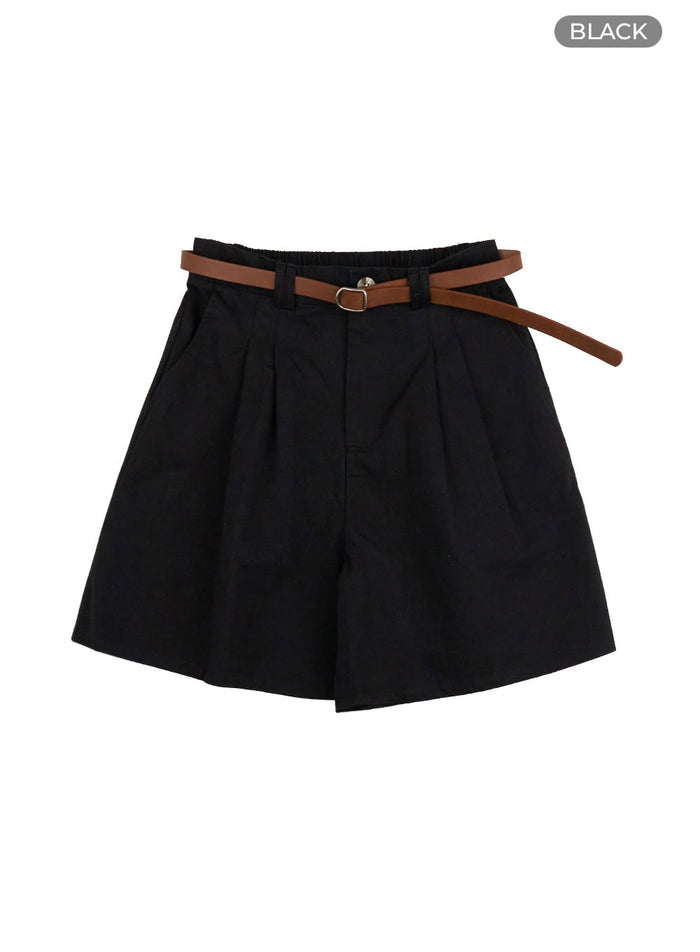 pintuck-linen-loose-fit-shorts-ou419 / Black