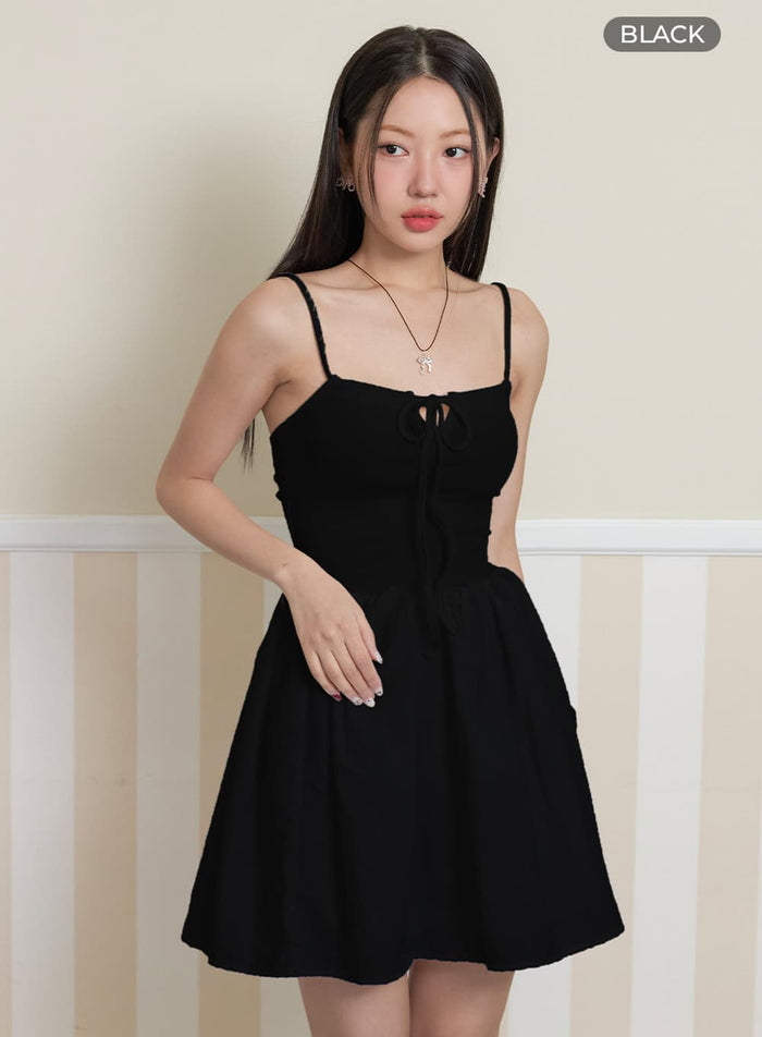 cotton-flare-ribbon-mini-dress-oy427 / Black