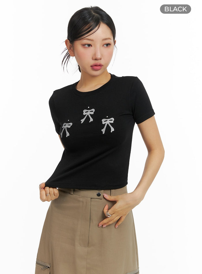 ribbon-graphic-slim-crop-top-cm422 / Black