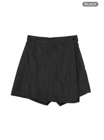 unbalanced-sheer-denim-mini-skirt-ol417 / Black