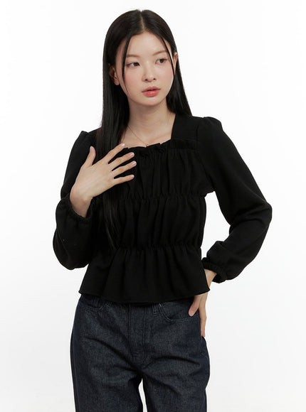 corduroy-square-neck-blouse-on408 / Black