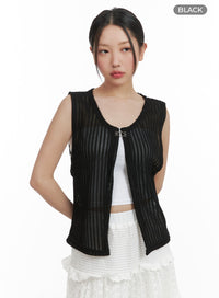 sheer-knit-sleeveless-vest-ca409 / Black