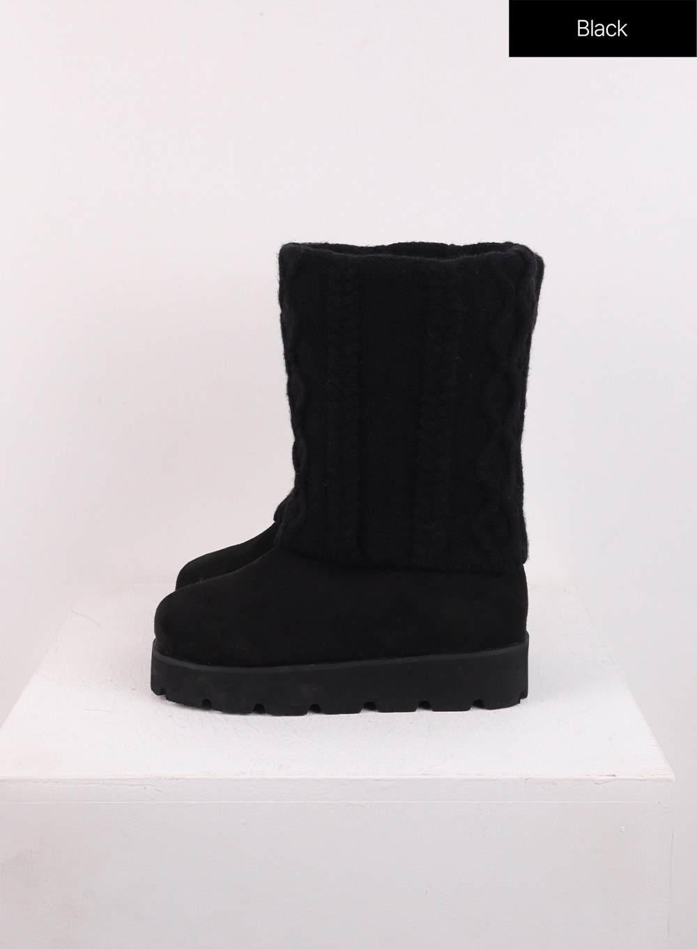 faux-shearling-knee-boots-cj423 / Black