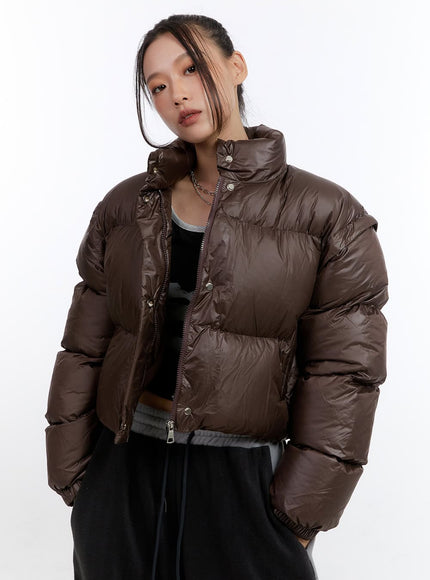 chic-detachable-crop-puffer-jacket-cn401 / Brown