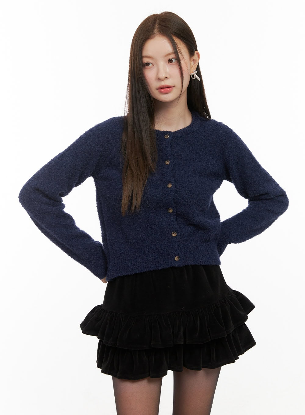 wool-blend-round-neck-cardigan-od412 / Dark blue