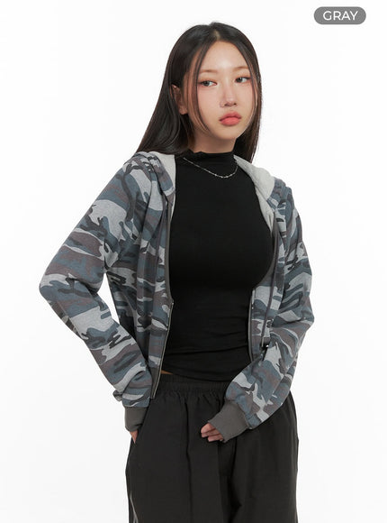 camo-cropped-hoodie-zip-up-co402 / Gray