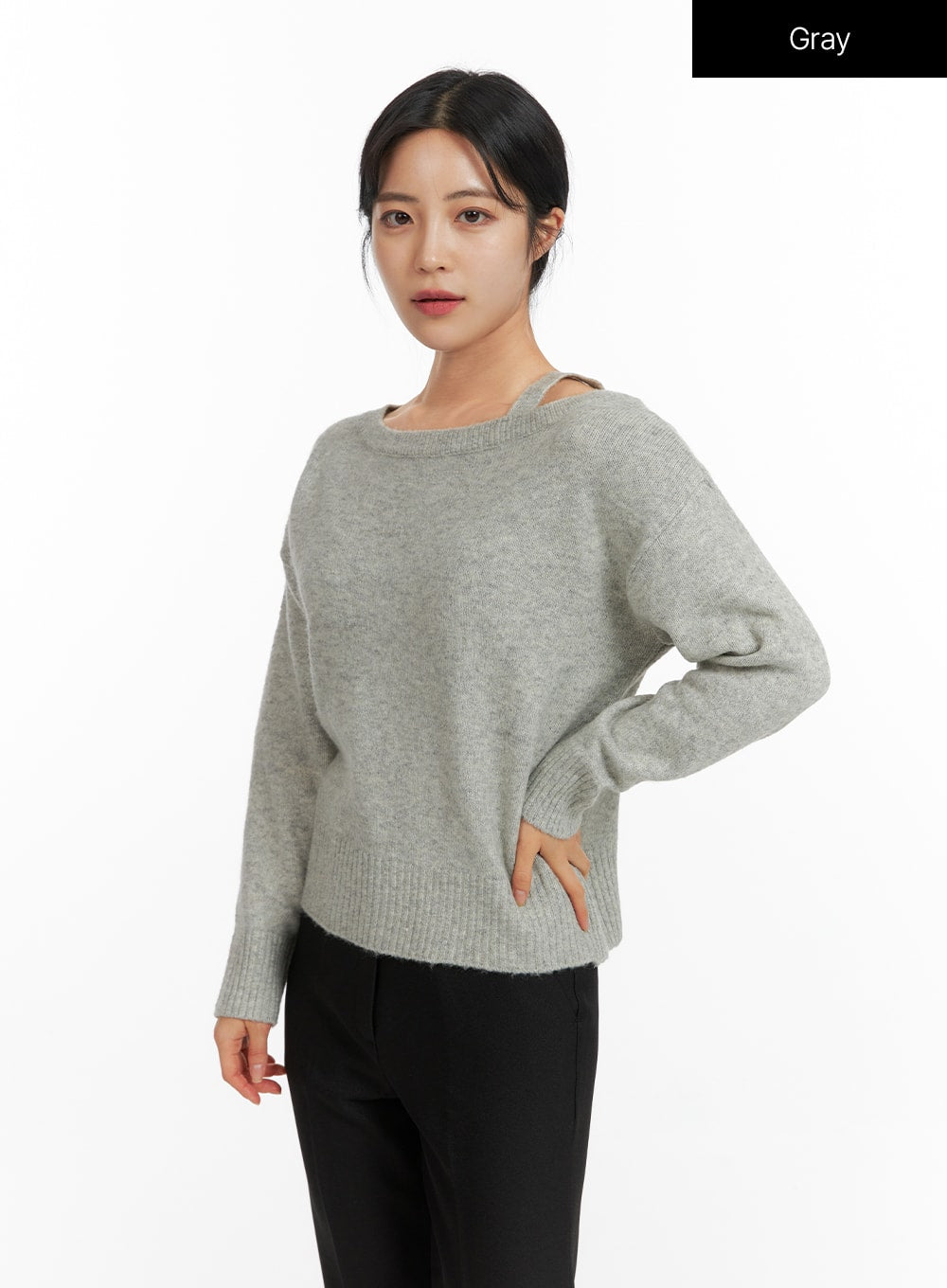 one-shoulder-knit-sweater-of419 / Gray