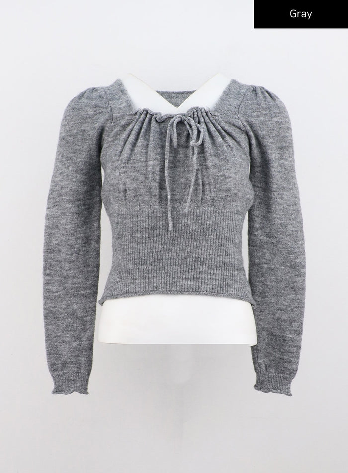 ruffled-front-tie-top-co323 / Gray