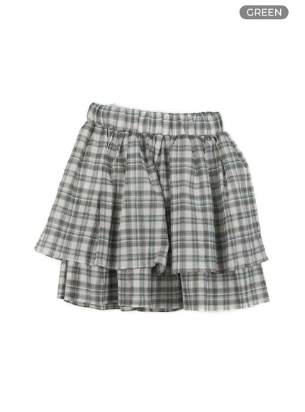 checkered-ruffle-mini-skirt-oy424 / Green