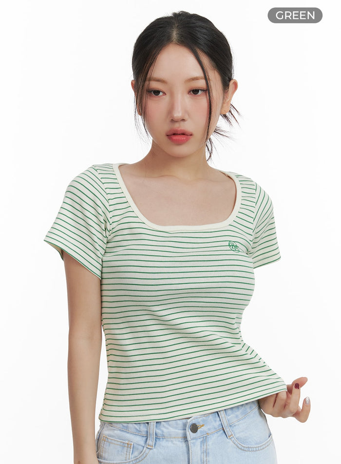 stripe-u-neck-top-oa415 / Green