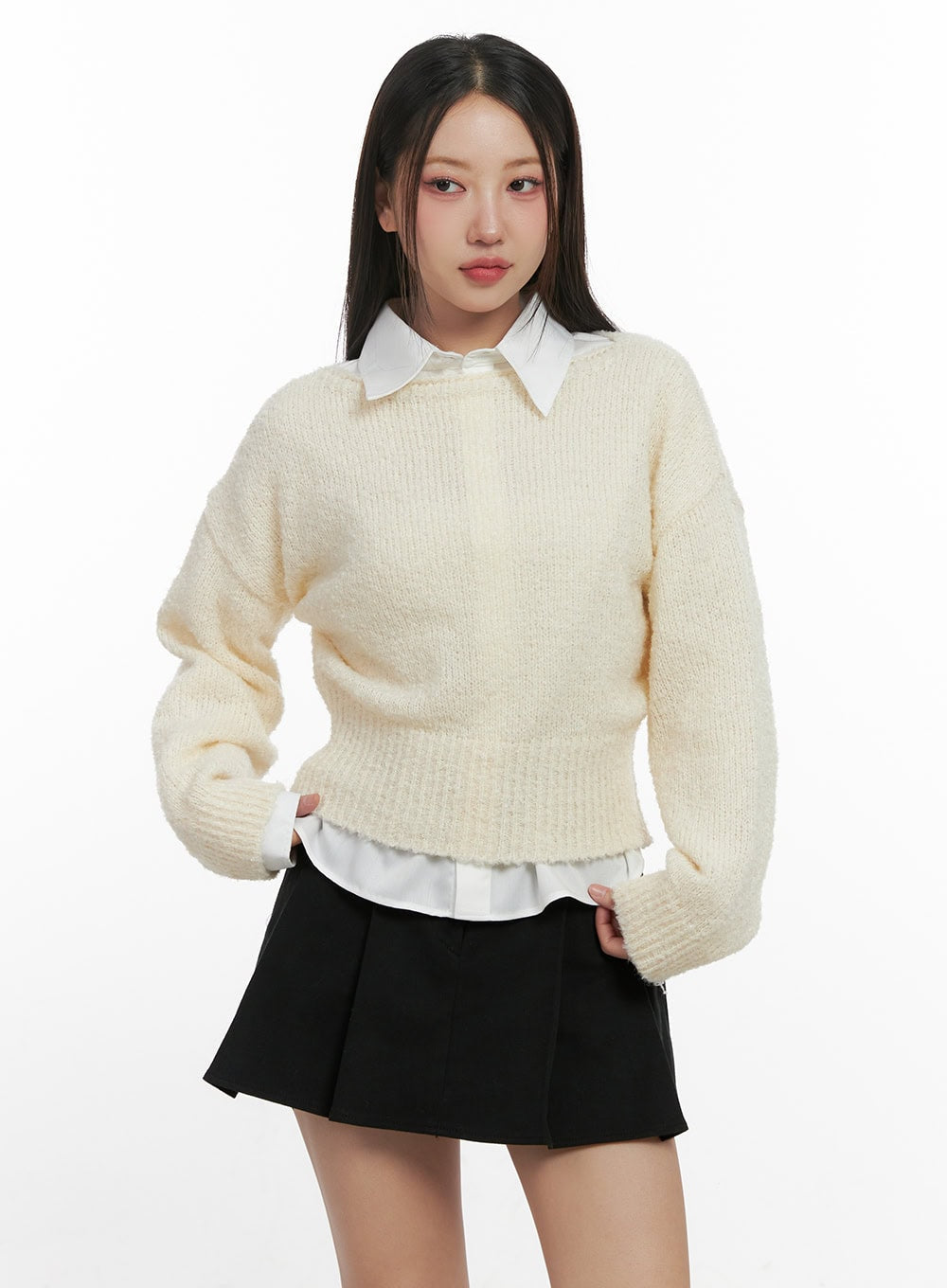 cozychic-polyester-crop-sweater-cn415 / Light beige