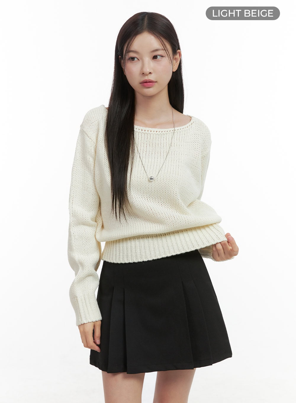 boat-neck-solid-sweater-oo416 / Light beige