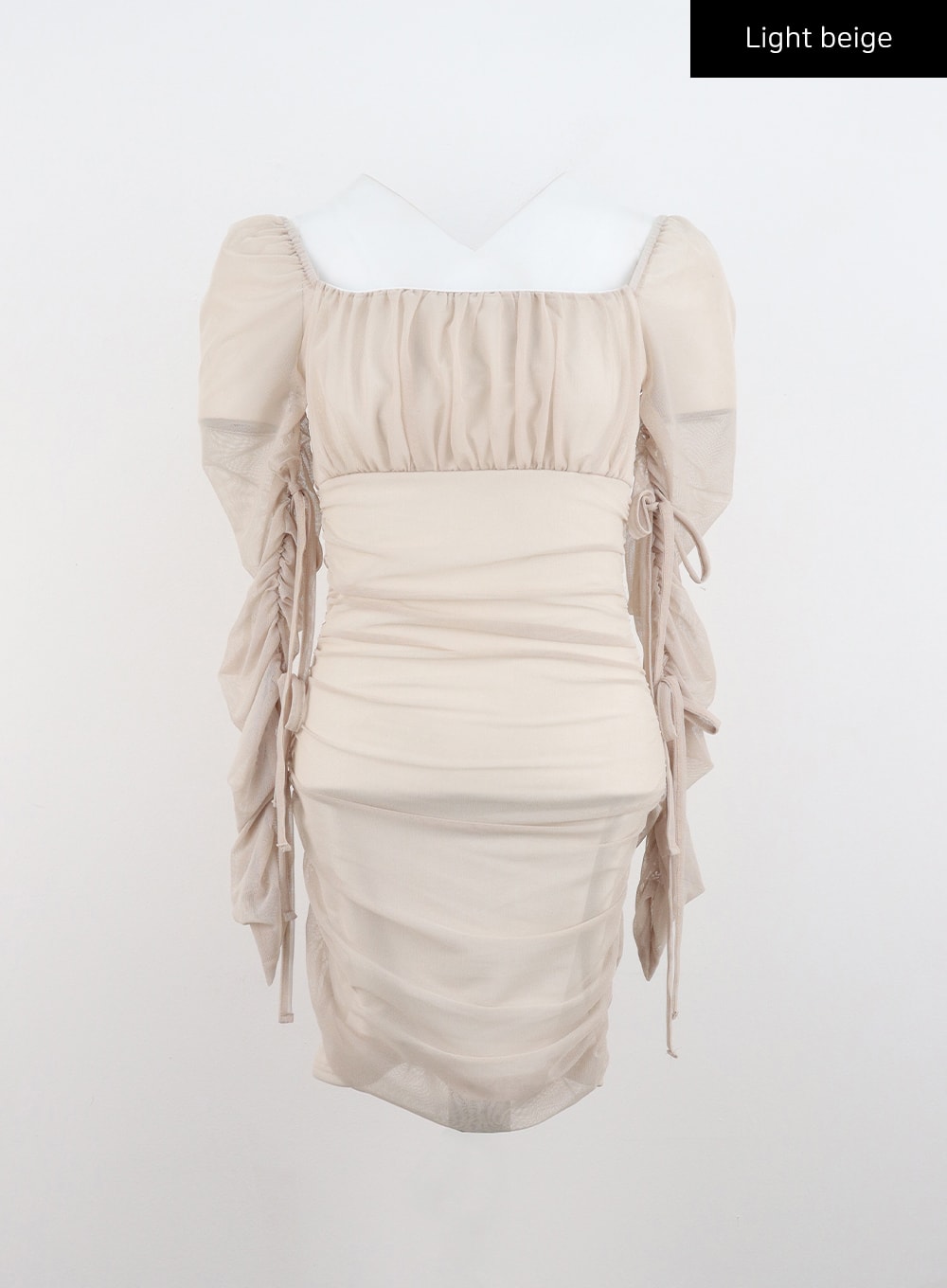 square-neck-shirring-mini-dress-cn317 / Light beige