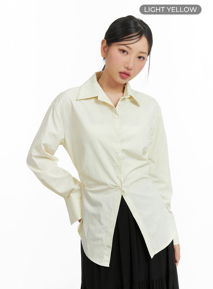 shirred-collar-blouse-long-sleeve-cm421 / Light yellow