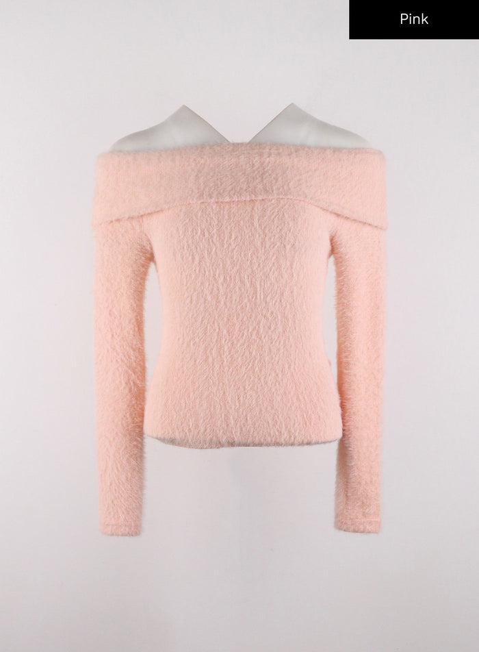 off-shoulder-knit-sweater-cd308 / Pink