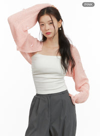 ribbon-detail-sheer-sweater-bolero-oy421 / Pink