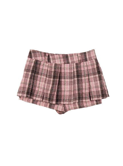 checkered-winter-pleated-mini-skirt-cj516 / Pink