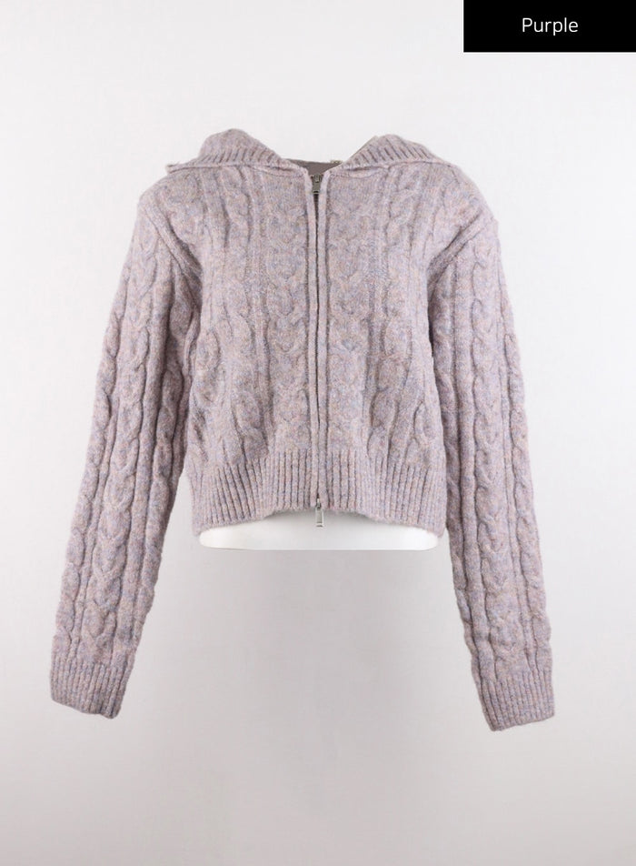 cable-knit-hooded-sweater-cd308 / Purple