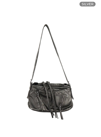 stylish-buckled-faux-leather-bag-cs406 / Silver