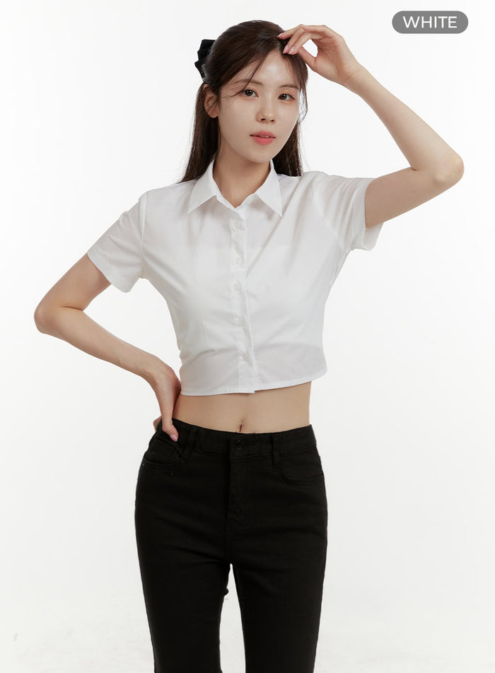 solid-collar-crop-shirt-oy409 / White
