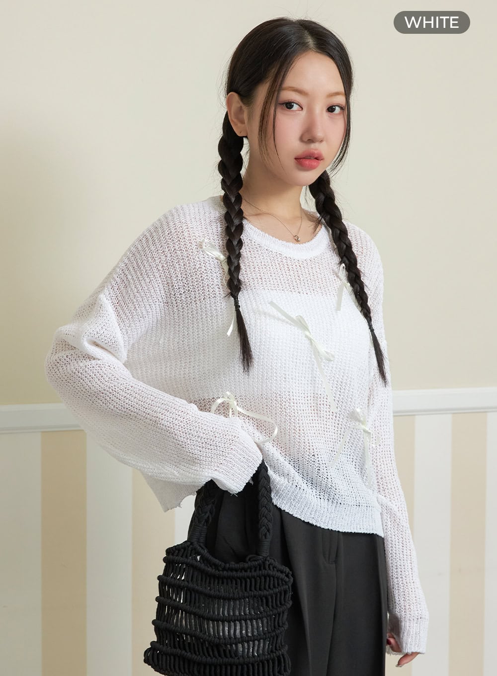 ribbon-mesh-sweater-oy427 / White