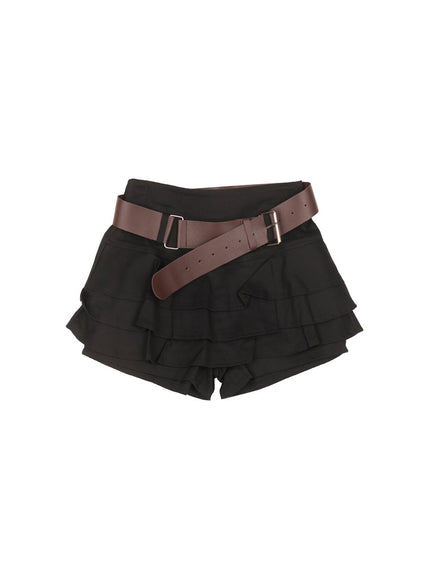 Frill Layered Flare Mini Skirt with Belt CM510