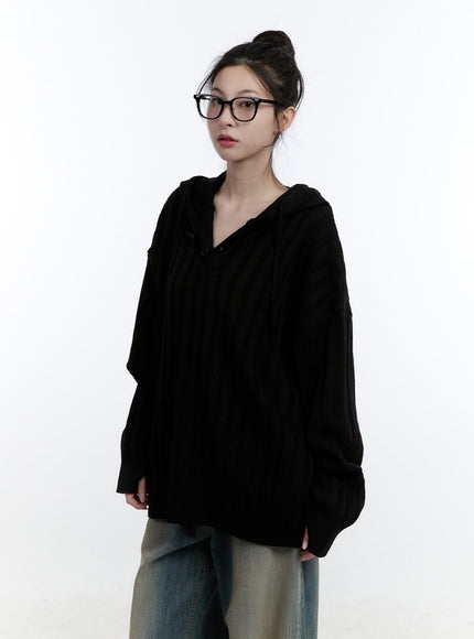 Oversize Ribbed Hooded Sweater CJ522