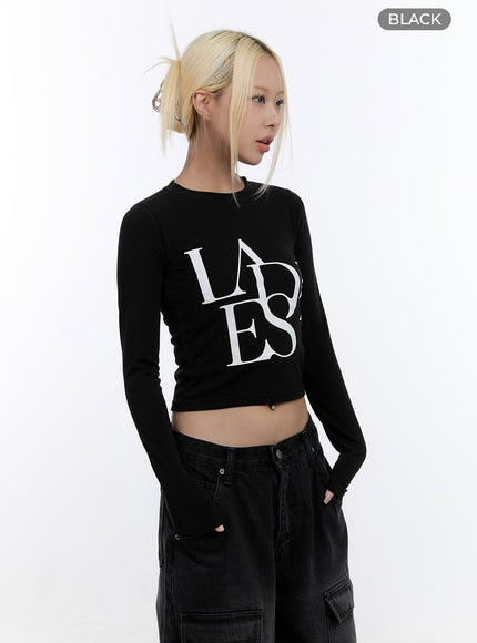 round-neck-slim-fit-long-sleeve-crop-top-co423 / Black