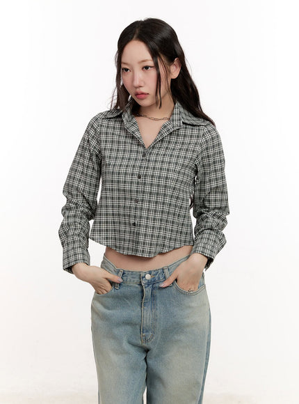 Checkered Collared Crop Shirt CM510