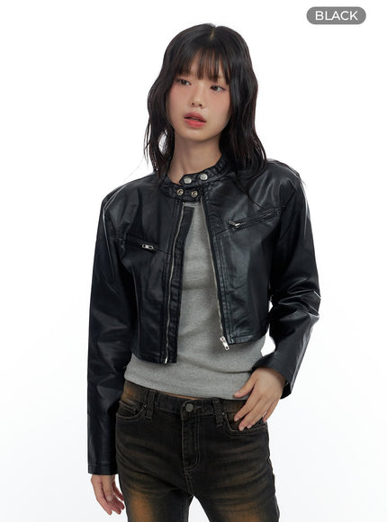 sleek-zip-up-leather-rider-jacket-cs420 / Black