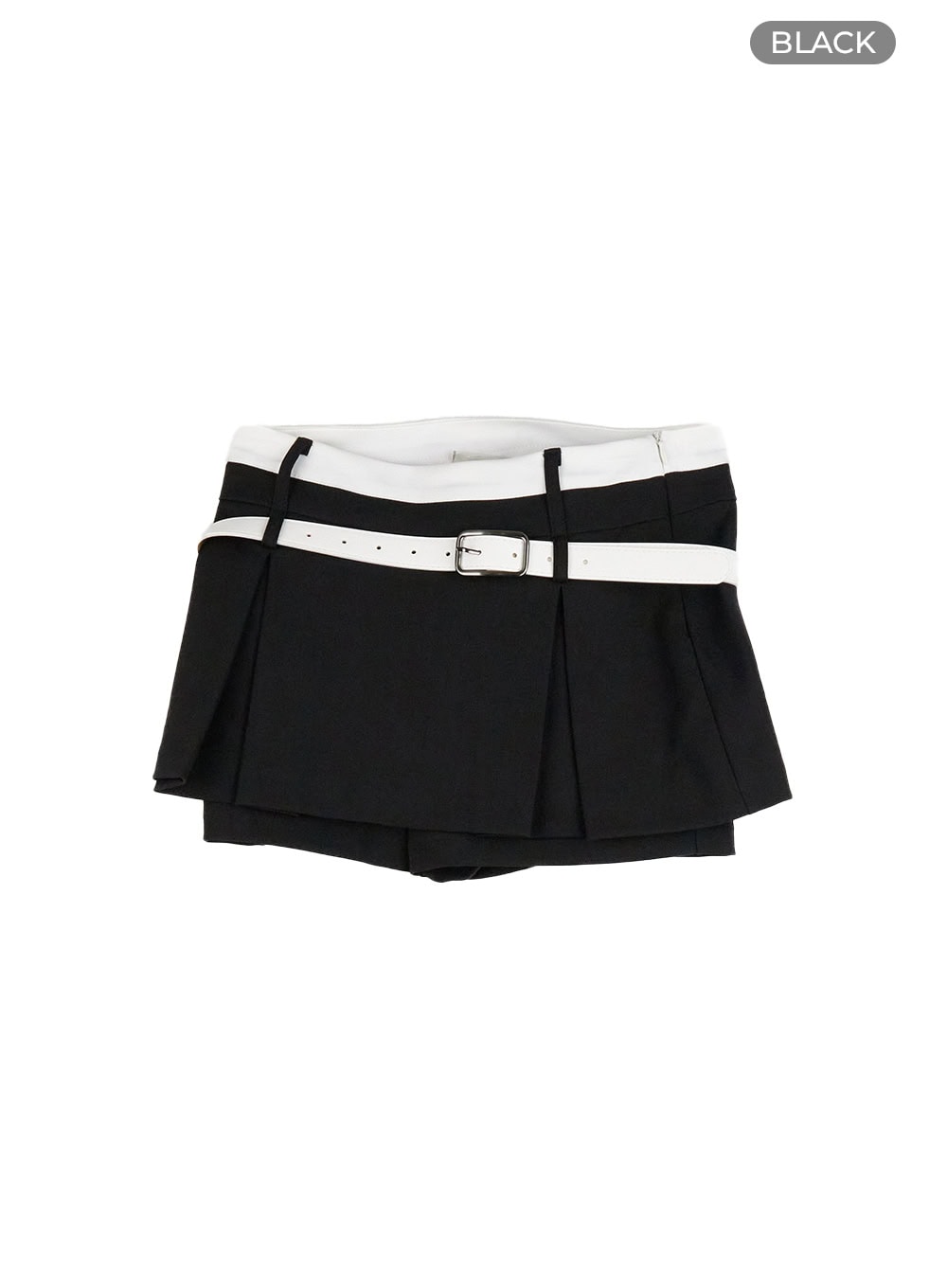 pleated-mini-skirt-with-belt-set-cu425 / Black