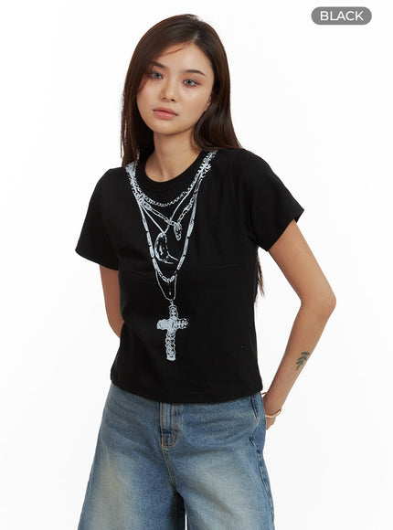 cotton-graphic-crop-tee-cu417 / Black