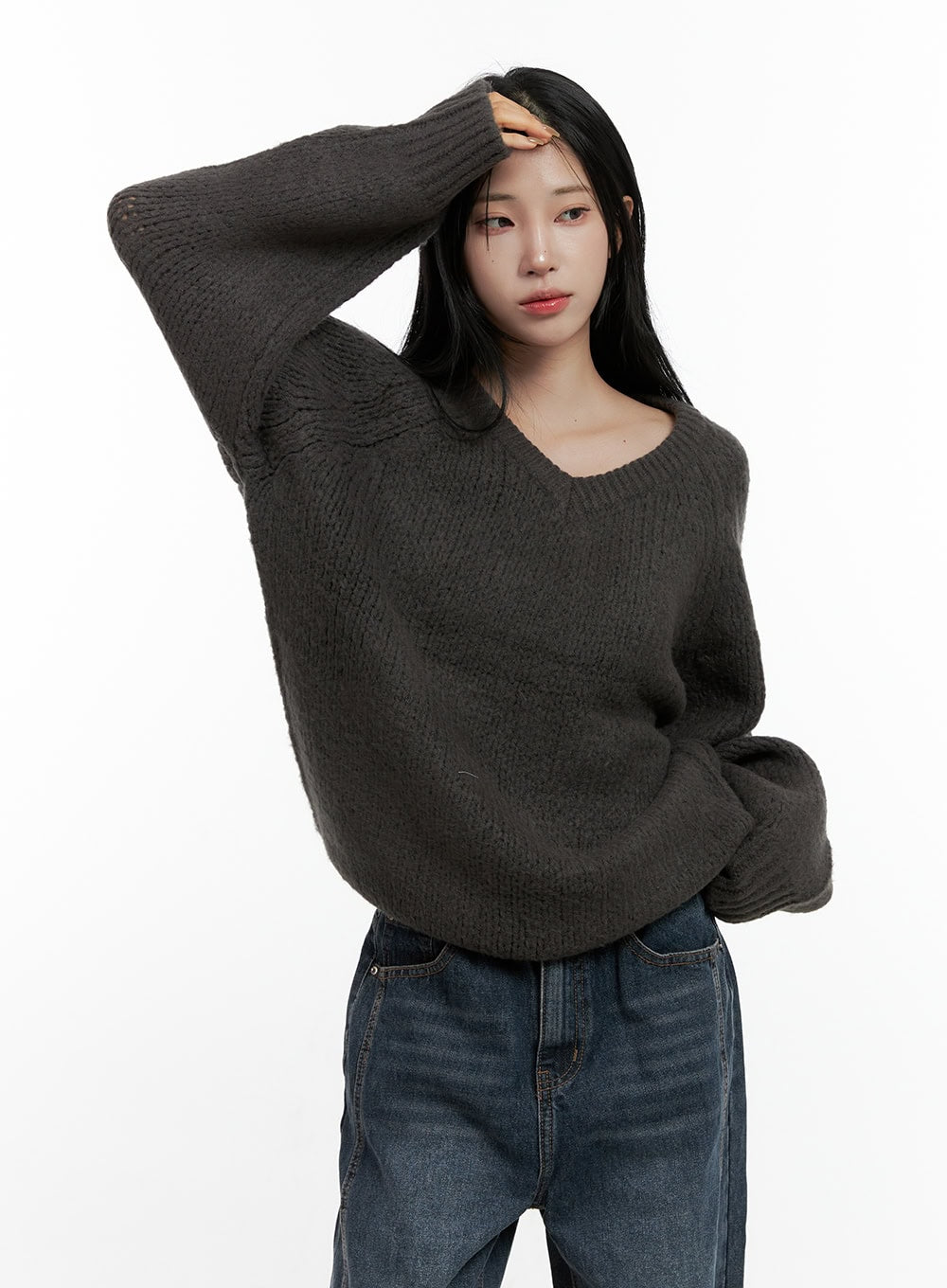 v-neck-oversized-sweater-cn407 / Dark gray