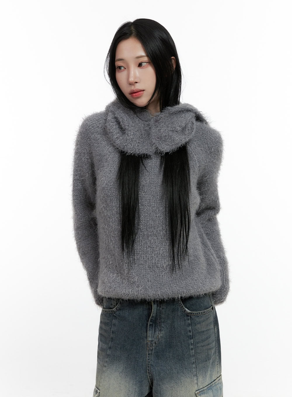 fuzzy-knit-sweater-and-balaclava-set-cn407 / Gray