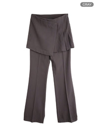 solid-skirt-layered-straight-leg-pants-cm412 / Gray