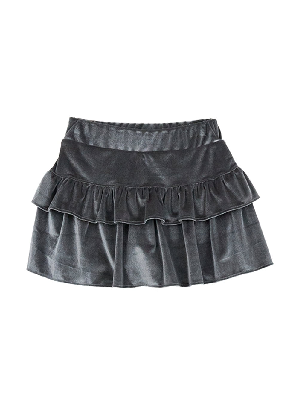 ruffled-velvet-mini-skirt-cn407 / Gray