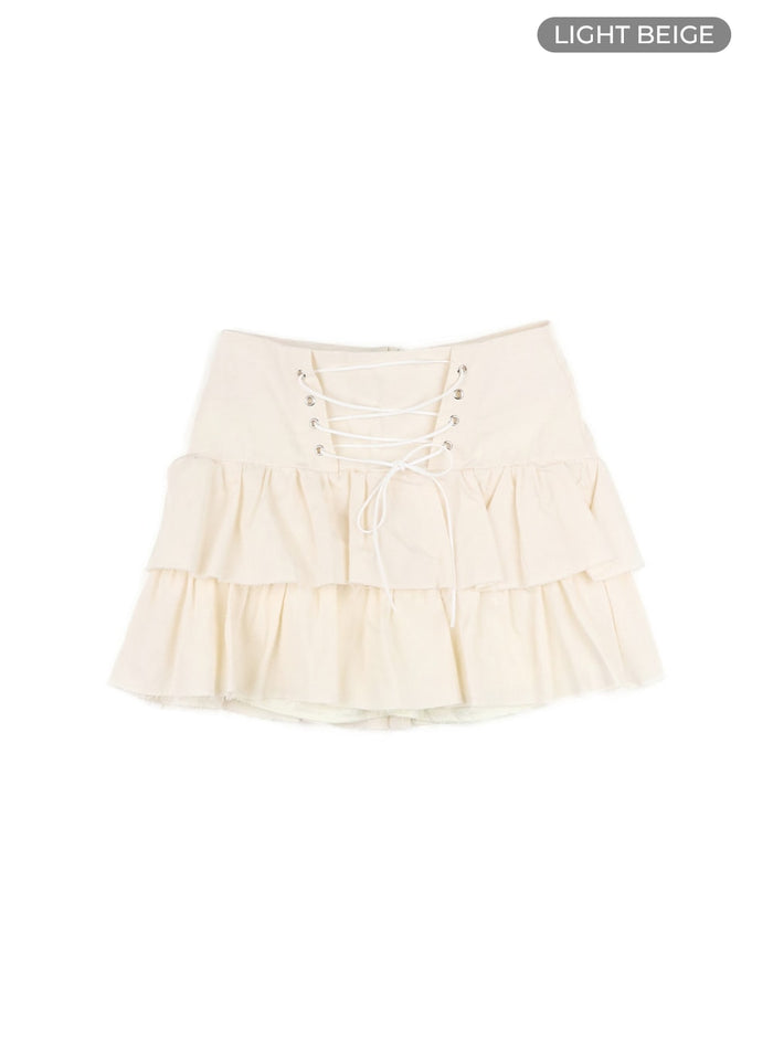 lace-up-frill-mini-skirt-cm426 / Light begie