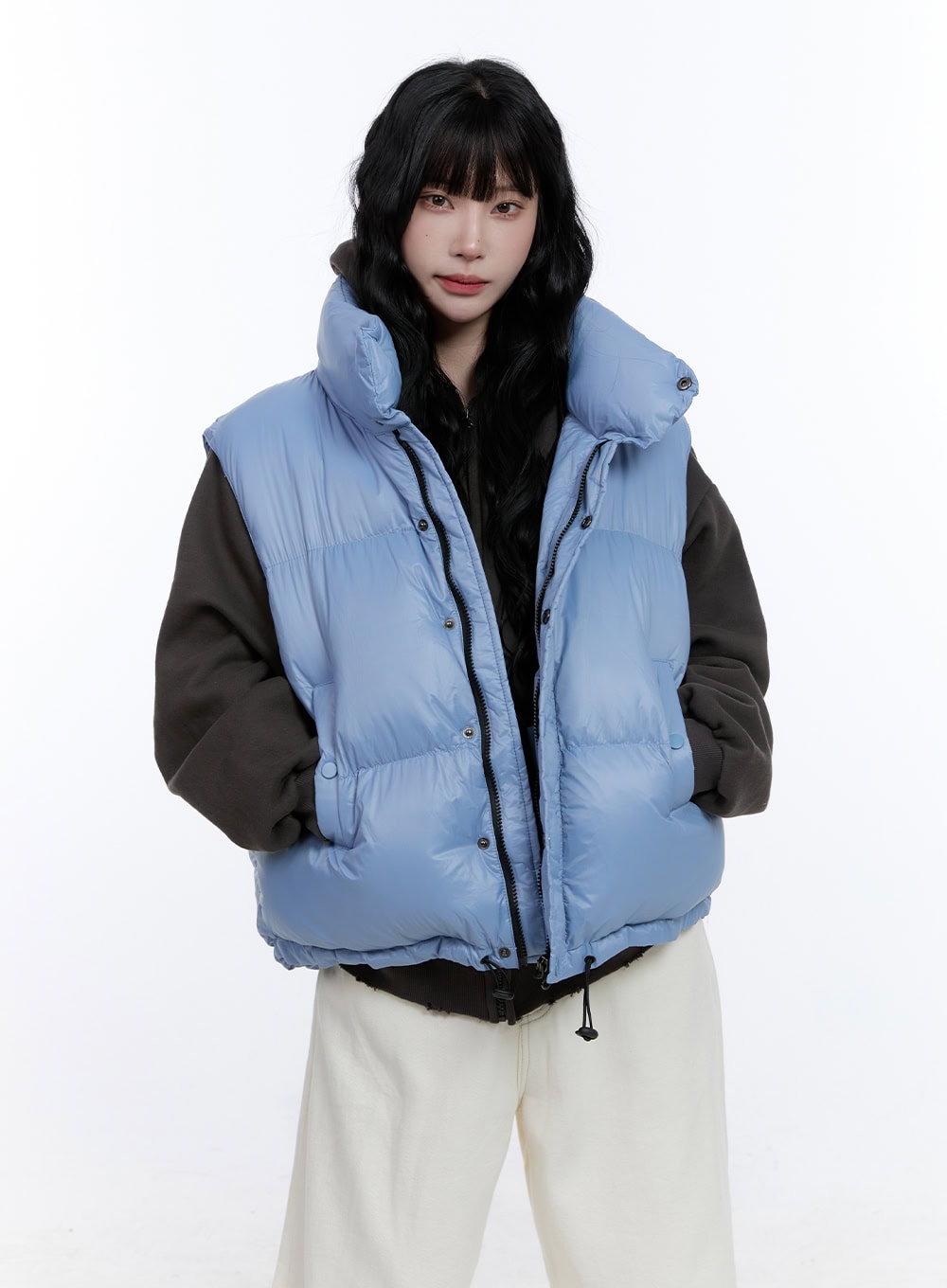 oversized-chic-zip-up-puffer-vest-cd419 / Light blue