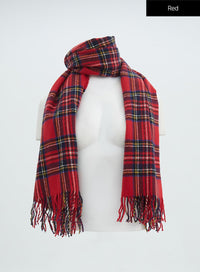 christmas-long-tassel-check-scarf-in316 / Red