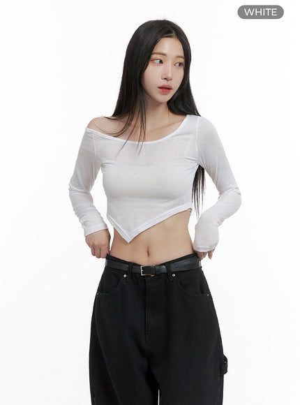 unbalanced-one-shoulder-crop-top-cs430 / White