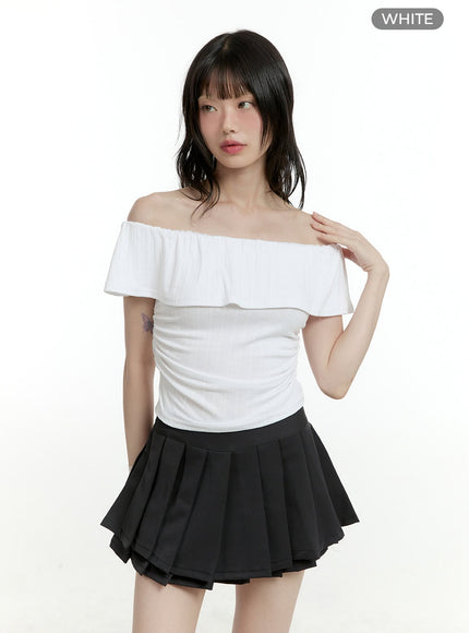 shirred-off-shoulder-top-cl426 / White