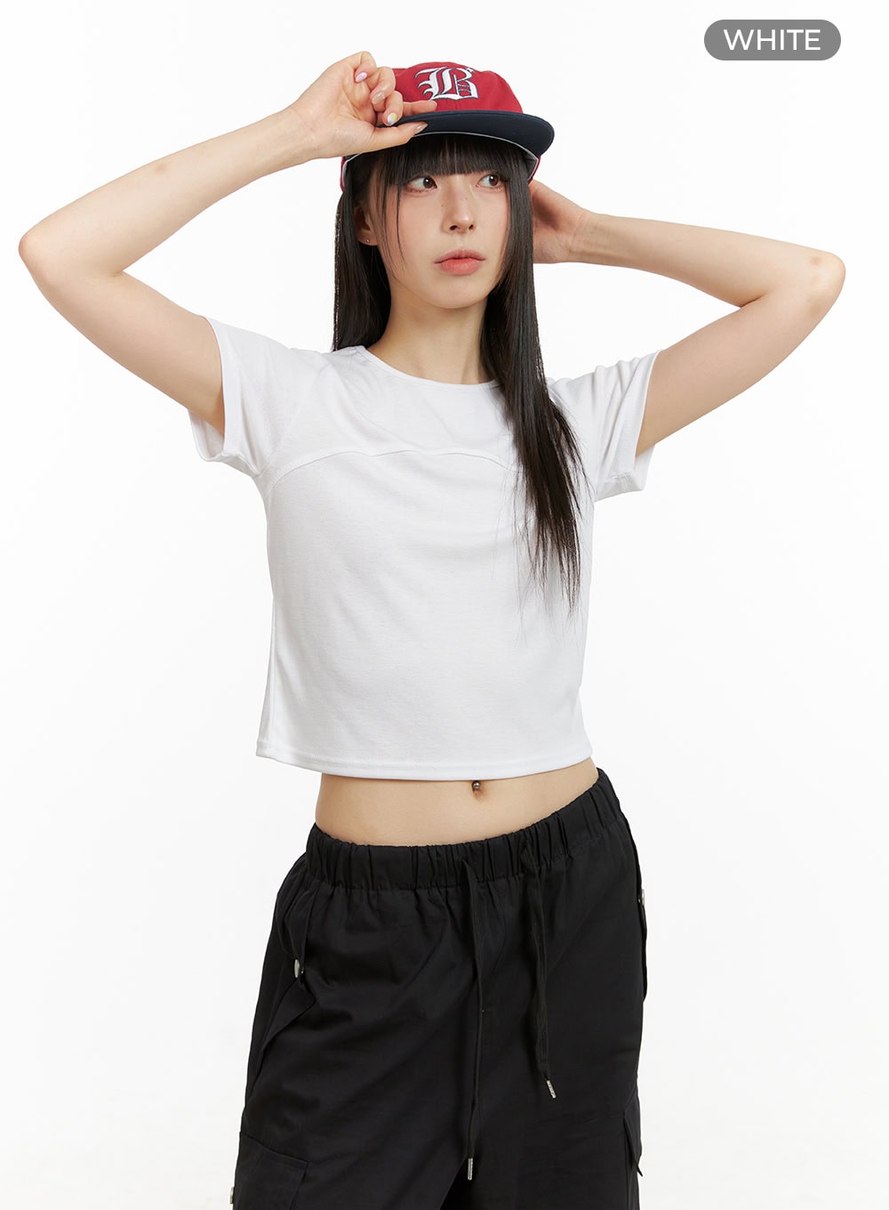lined-solid-crop-top-cu424 / White