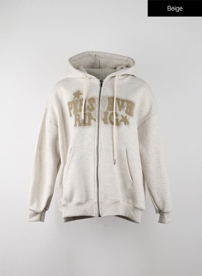 graphic-oversized-zip-up-hoodie-ij302 / Beige