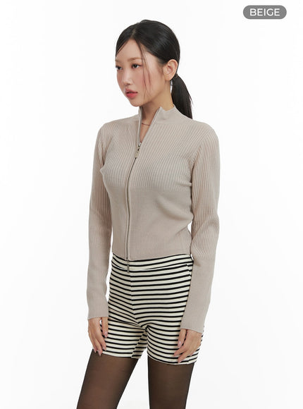 ribbed-zip-up-sweater-ca409 / Beige