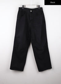 unisex-high-waist-solid-pocket-straight-leg-jeans-cd328 / Black