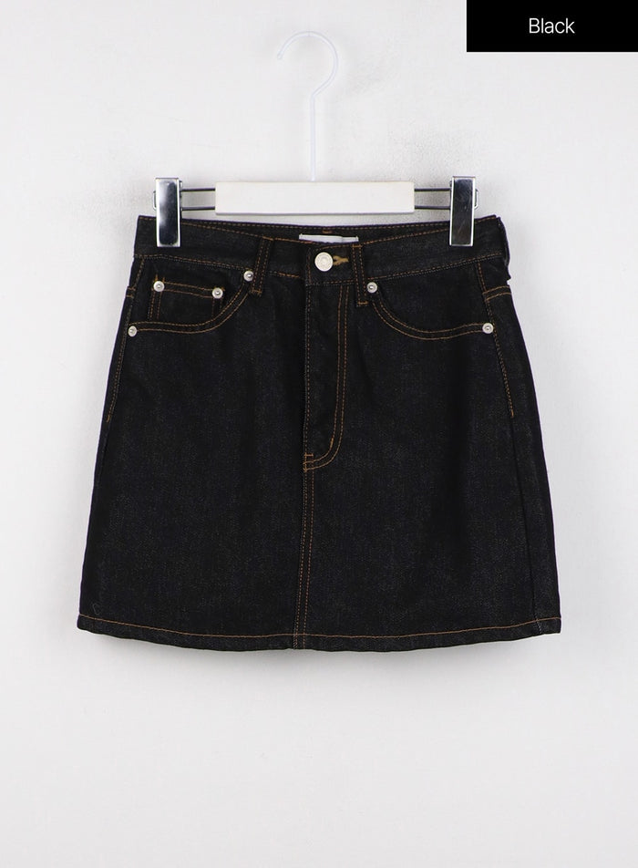 denim-mid-waist-mini-skirt-od326 / Black